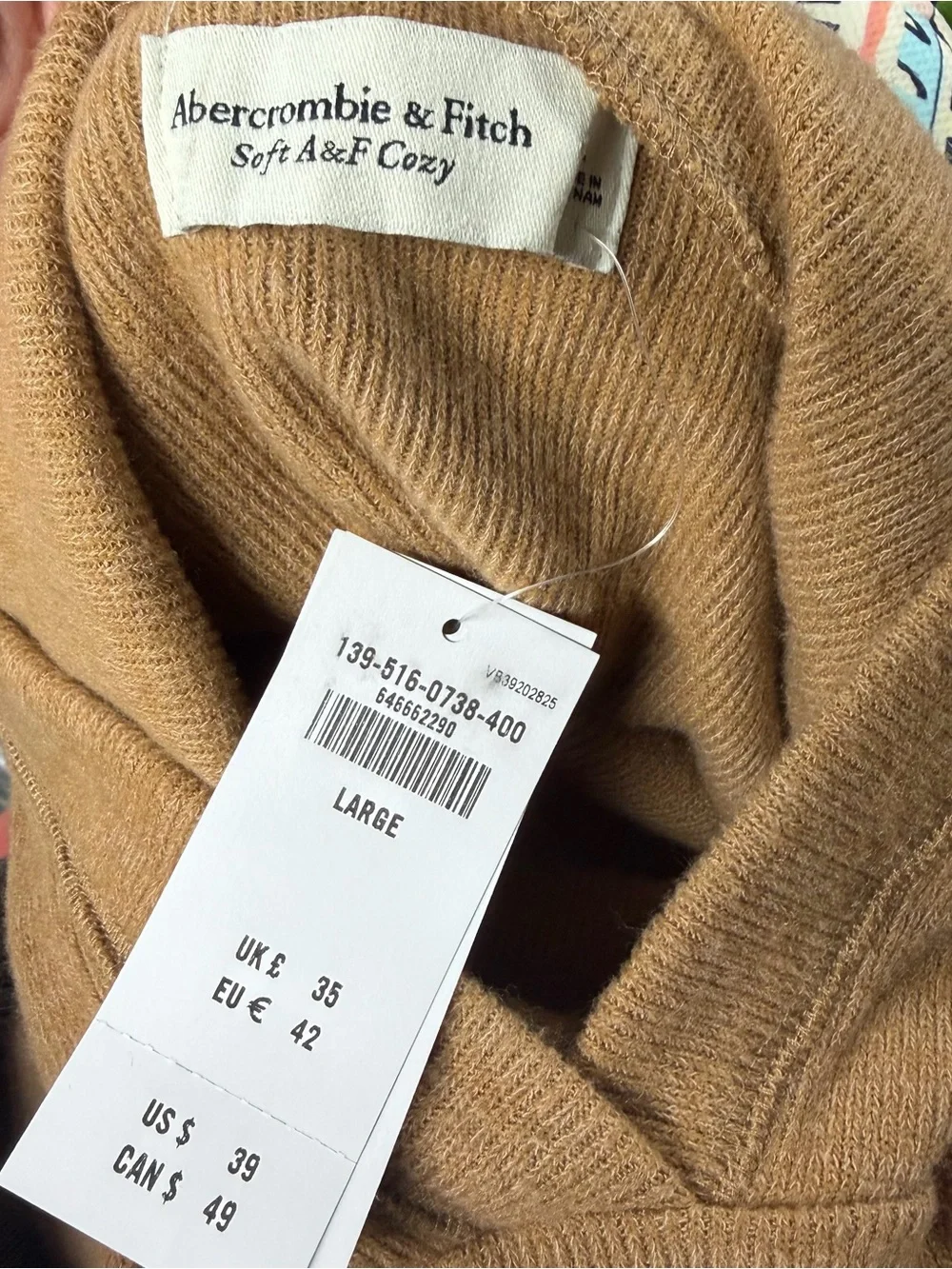 Abercrombie & Fitch Soft A&F Cozy‎ Camel Knit Hoodie Sweater Large NWT